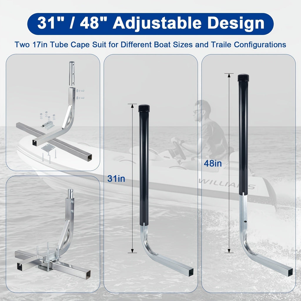 Adjustable Boat Trailer Guide Poles 31"-60" L-Shaped Galvanized Stainless Steel with Black PVC Pipes - Trailer Guide Ons for Ski Boat, Fishing Boat & Sailboat Trailer