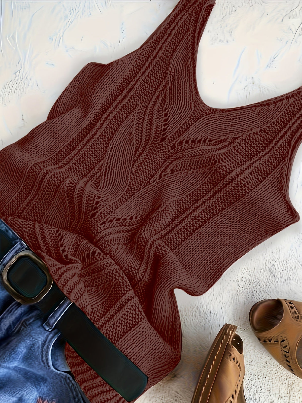 Women's V-Neck Knitted Tank Top – Elegant Sleeveless Solid Color 100% Acrylic Knit Vest for Summer, Available in 15 Colors