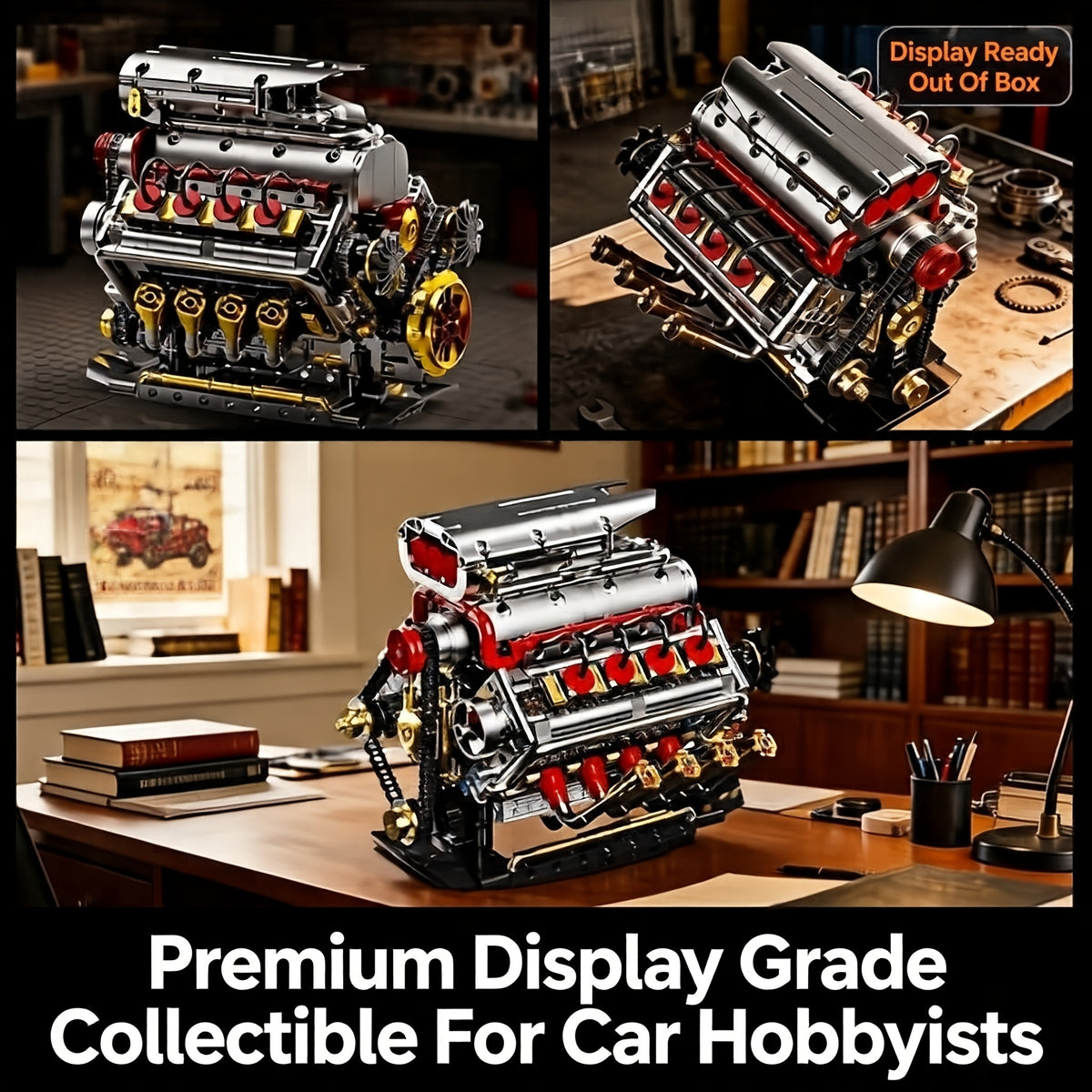 V8 Engine Building Block Kit 1176pcs - Operable Car Engine Model with Rechargeable Motor, STEM DIY Assembly Set, Desktop Display Collectible | Hobby Gift for Mechanics & Engineering Enthusiasts