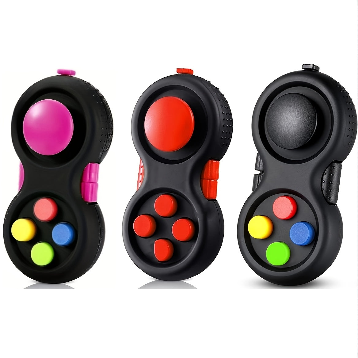 Retro Fidget Pad Controller Set of 3 - 8-in-1 Handheld Sensory Fidget Toy with Clickable Buttons, Joystick, Roller, Gears & More, Stress Relief & Focus Toy for Kids & Adults, Multiple Color Options