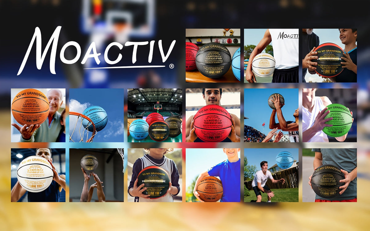 Engraved Basketball for Grandson & Son – Personalized Inspirational Size 7 Basketball with Pump, Motivational Gift for Birthday Christmas Anniversary, Blue Red Gold Black