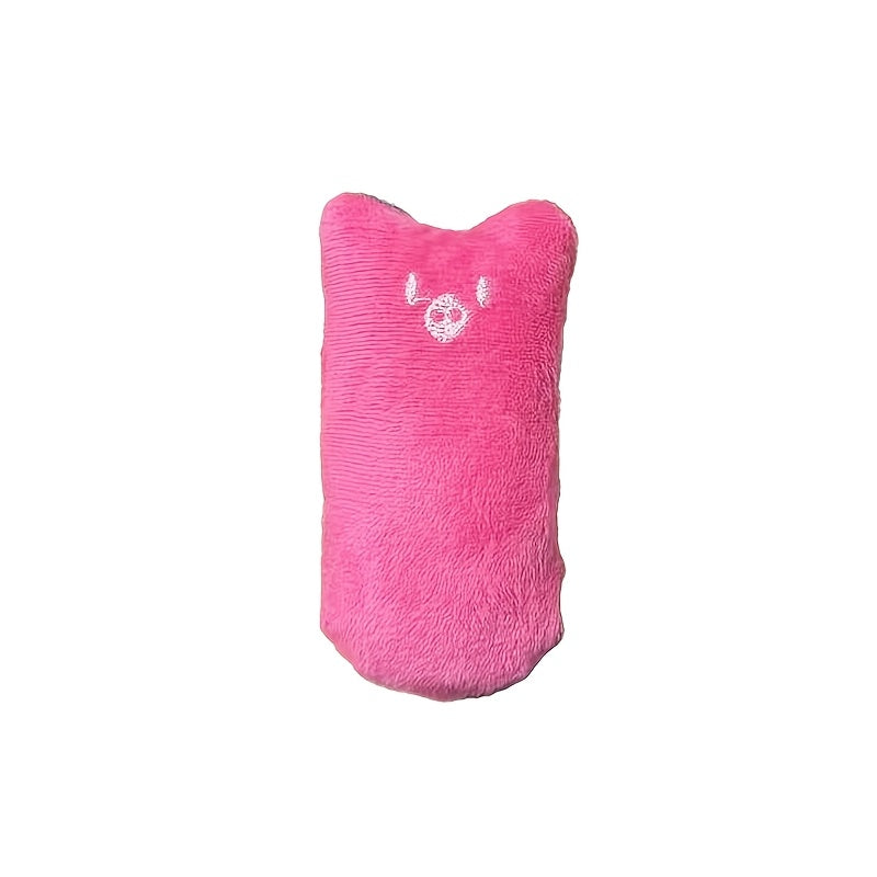 Cat Squeaky Plush Pillow Teaser Toy - Interactive Cat Design Stuffed Kicker Toy with Squeaker for Cats Kittens Solo Play Boredom Buster No Battery 6 Colors Green Yellow Pink Blue Coffee