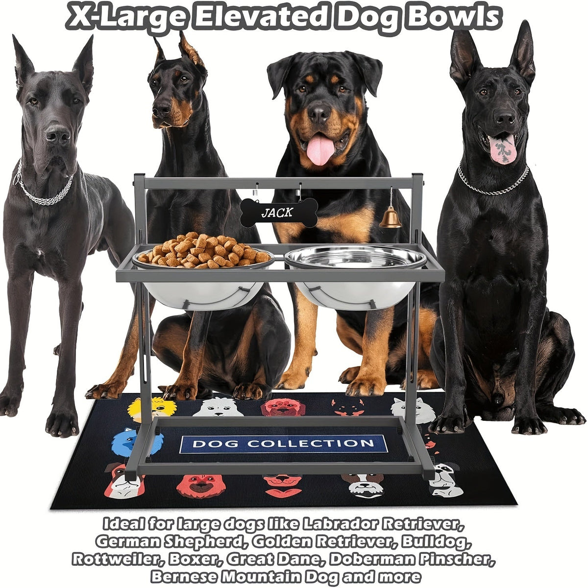 Elevated Dog Bowls for Large Dogs Adjustable Height Raised Dog Bowl Stand with 2 x 3000ML Stainless Steel Bowls Iron Anti-Tip Frame for Extra Large Breeds