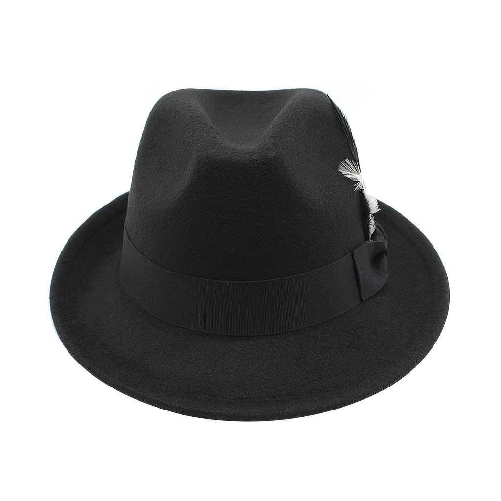 Short Brim Felt Fedora Hat for Men & Women – Classic Feather Panama Dress Hat in 7 Colors, Black Brown Navy Red Gray Coffee, Unisex Jazz Cap for Formal Casual Daily Wear