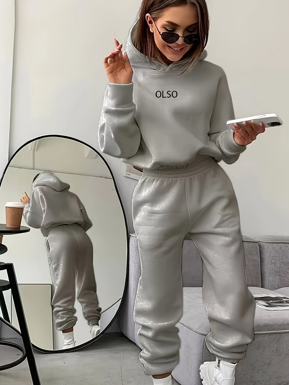Casual Sweatshirt Set Women Letter Print 2 Piece Outfit Pullover Top Wide Leg Pants Loungewear S M L XL Multi Color US Warehouse