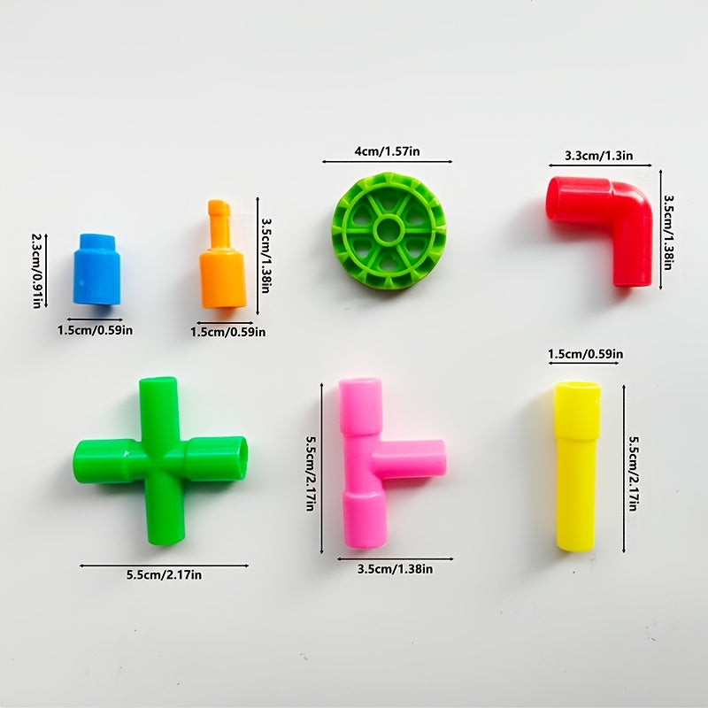 STEM Pipe Tube Building Blocks for Kids 46pcs – Compatible Pipeworks Construction Set, Educational Sensory Toy for Boys Girls Ages 3-8, No Battery Autism-Friendly Learning Toy, Birthday Gift, Random Colors