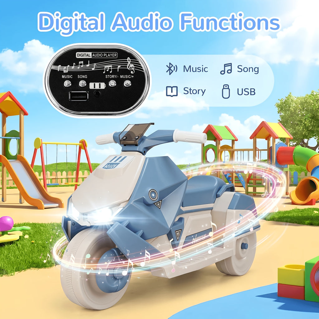 6V Battery Powered Kids Ride On Motorcycle Toy for Boys Girls Ages 3-6 with LED Lights Interstellar Music Realistic Engine Sounds All-Terrain Tires USB MP3 Support Pink Blue Green Birthday Gift