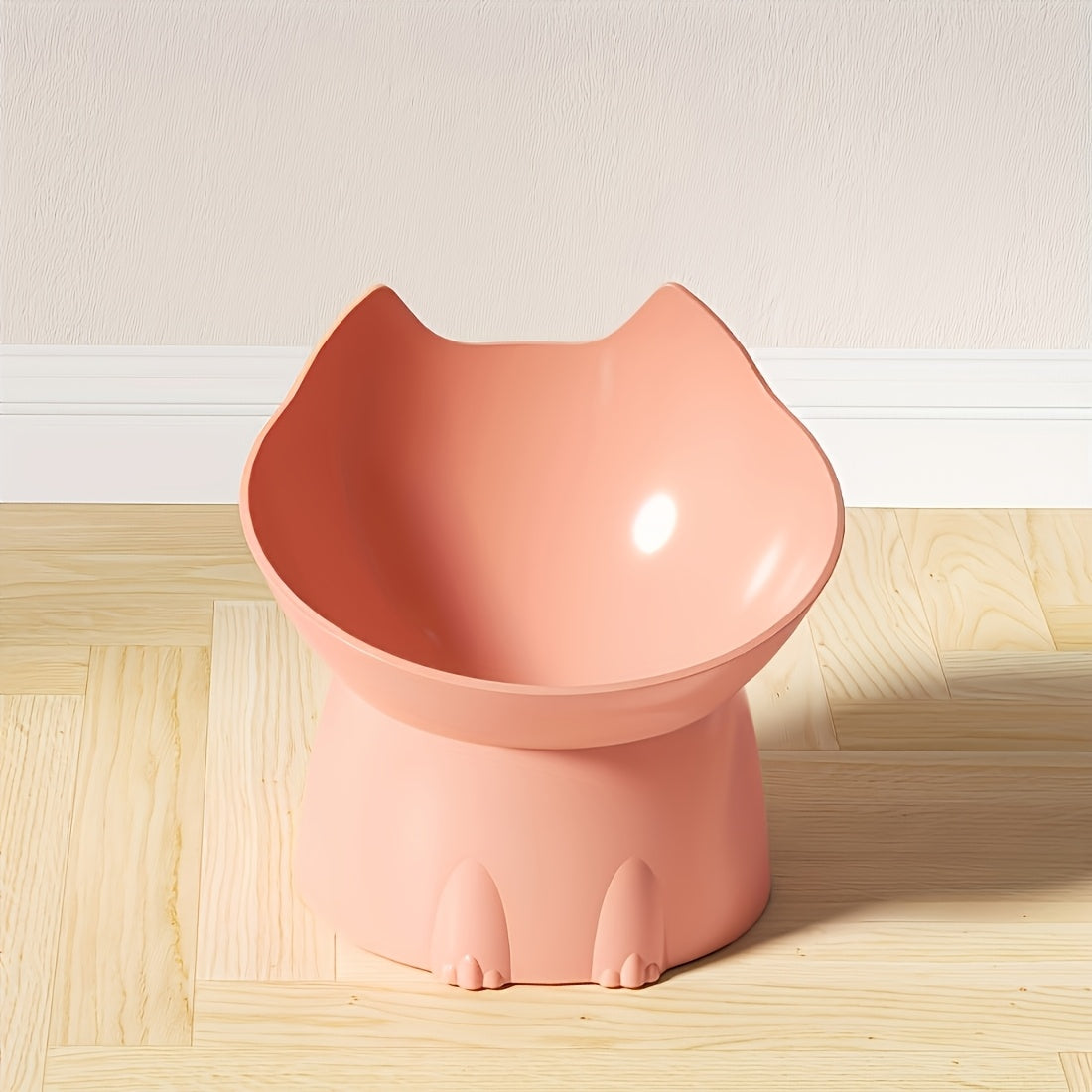 Cat Ears Raised Cat Food Bowl Anti-Tip Design - Cute Elevated Plastic PP Cat Dish for Comfortable Feeding, Playful Cat Ear Shape Pet Bowl for Indoor Cats