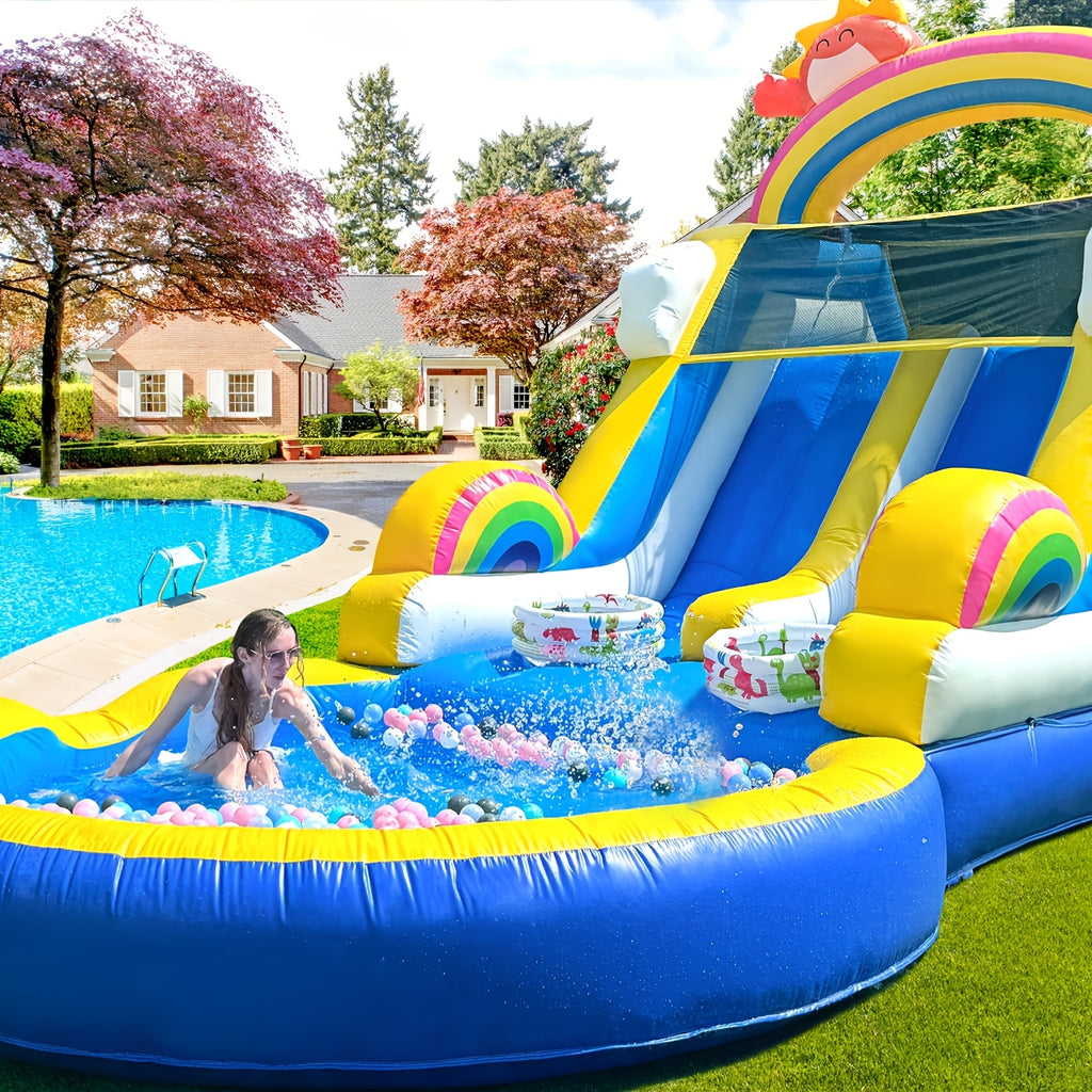 24.5 FT Inflatable Water Slide with Blower, Commercial Grade PVC Outdoor Water Slide 24.5x11x12 FT for Kids & Adults, Backyard Summer Fun Pool Party Slide - Heavy Duty, Easy Setup