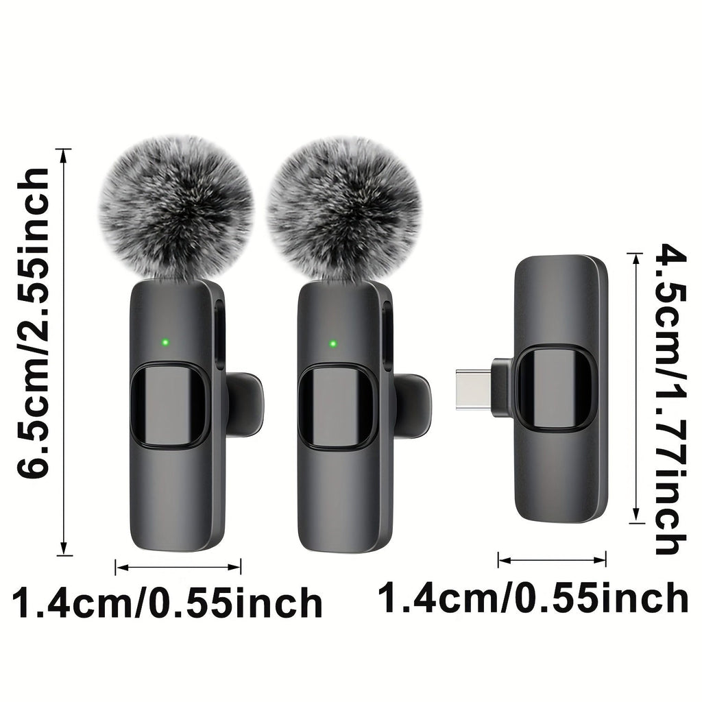 Clip-On Wireless Lavalier Microphone with 360° Omnidirectional Pickup, Noise Reduction & USB-C Rechargeable – 2-in-1 Voice Control for Streaming, Podcasts, Vlogging & Recording, Black & Pink
