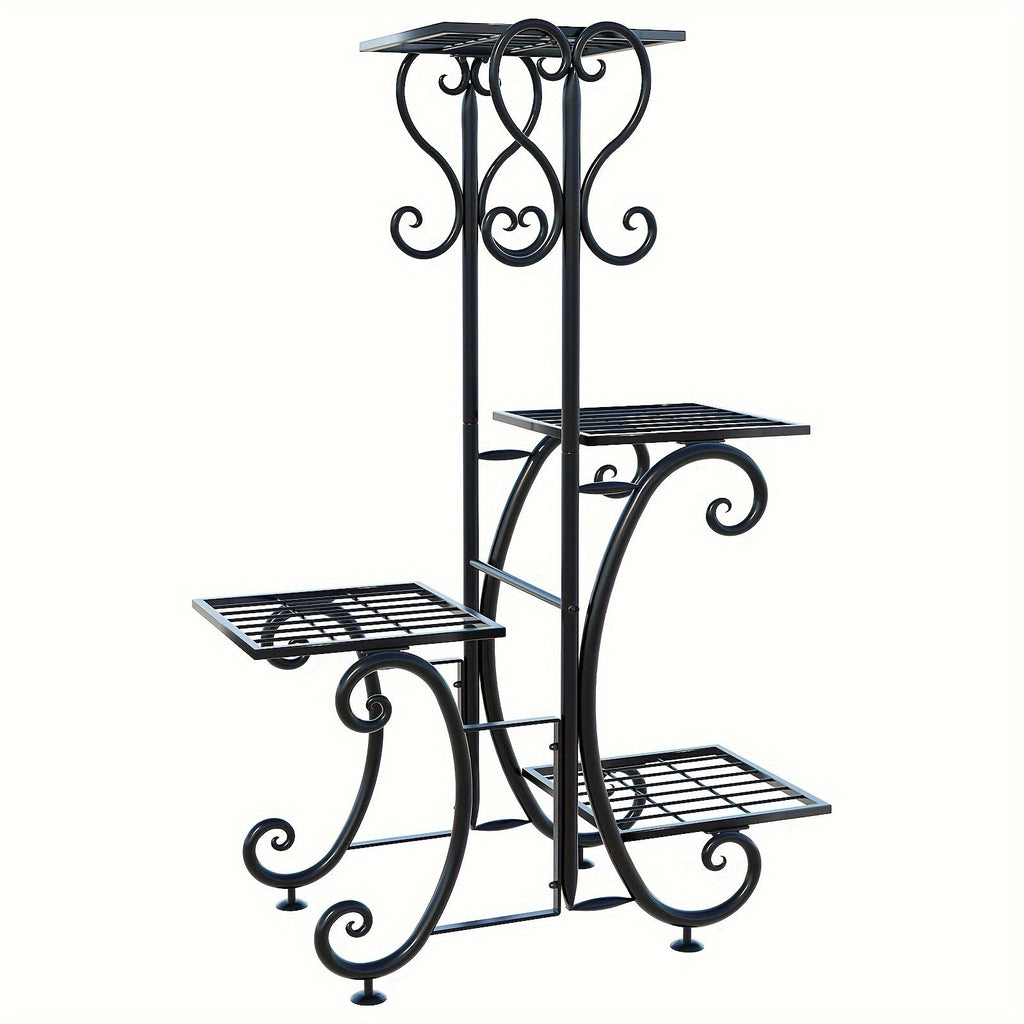 4 Tier Metal Plant Stand Indoor Outdoor Wrought Iron Corner Flower Pot Holder Display Rack Organizer for Garden Patio Balcony Lawn Office Planter Shelf Black
