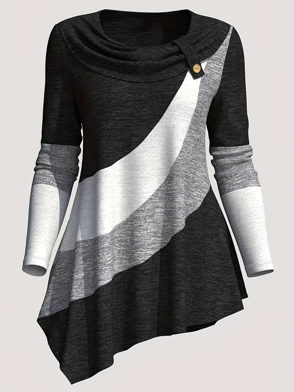 Color Block Patchwork Long Sleeve Top Women Irregular Hem Wide Lapel Knit Casual Spring Fall Black Mixed Colors S M L XL XXL