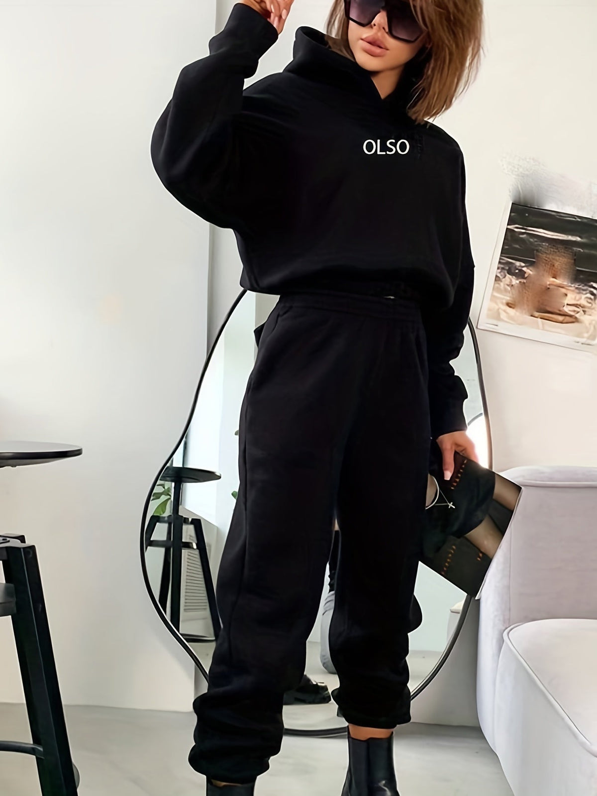 Casual Sweatshirt Set Women Letter Print 2 Piece Outfit Pullover Top Wide Leg Pants Loungewear S M L XL Multi Color US Warehouse