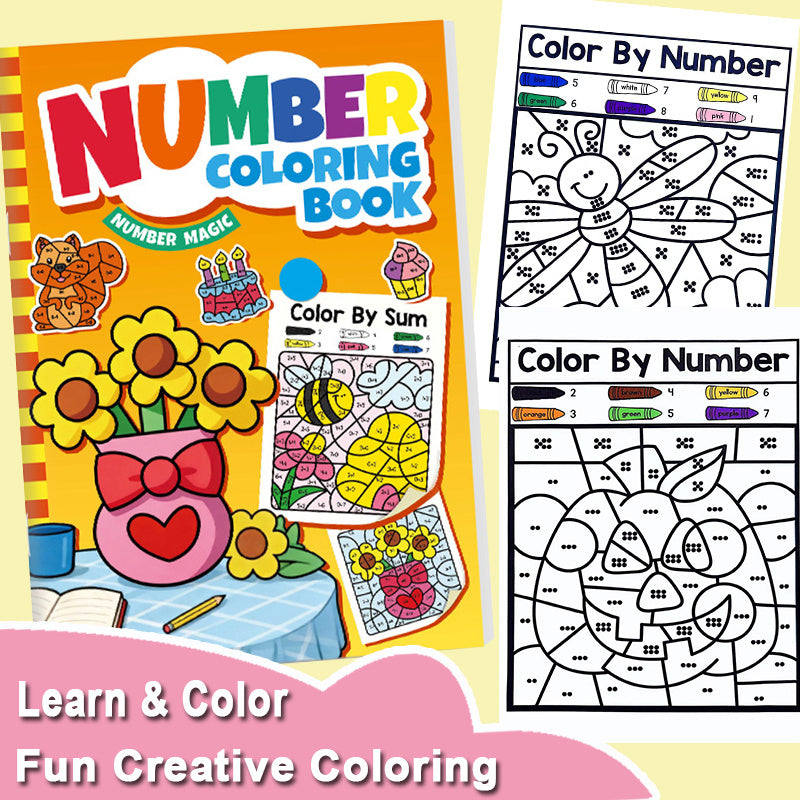 Color by Number Activity Book for Kids - Number Coloring Book with Addition & Subtraction Math Practice, Early Learning How to Draw Craft Kit, Fun Educational Workbook for Boys & Girls Ages 3-8