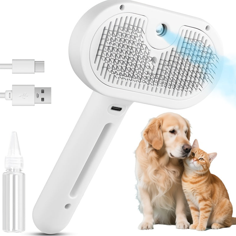 3-in-1 Cat Steam Brush Grooming Comb with Steam and Release Button Pet Hair Removal Deshedding Tool for Large Medium Small Cats and Dogs Indoor Use White Pink