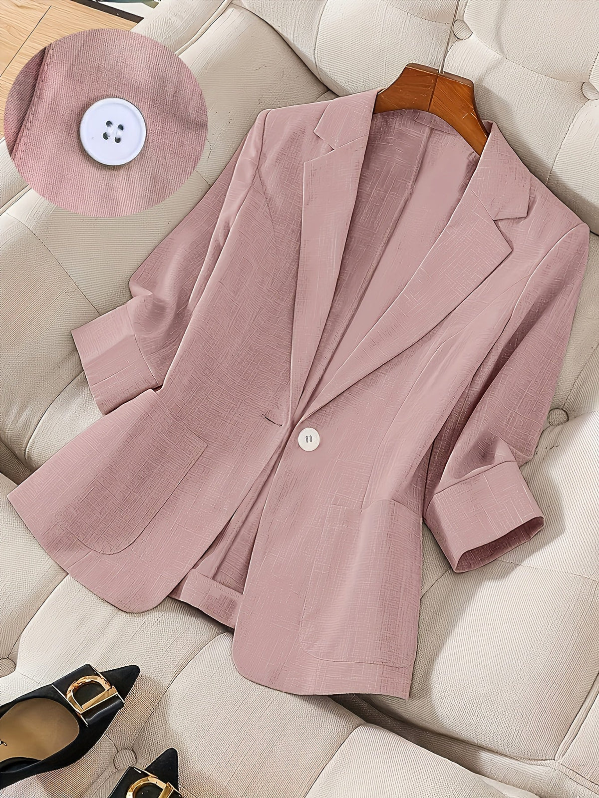 Women's Single Button Blazer Jacket 3/4 Sleeve Lightweight Suit Coat | Elegant Casual Outerwear for Spring Summer Fall | Office Work Business Professional Solid Color Blazer S M L XL XXL