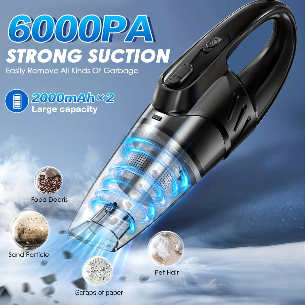 Cordless Car Vacuum Cleaner 6000PA High-Power Suction, 2000mAh Rechargeable Handheld Vacuum with 5 Accessories, Quiet Motor for Car Interior, Home & Pet Hair – Pink Women's Gift