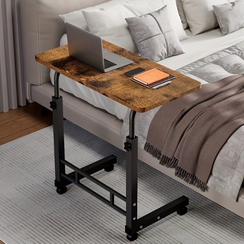 3-Tier Rolling Folding Desk with Wheels Height Adjustable Expandable Desktop Storage Shelf for Laptop Study Home Office Bedroom Living Room Computer Table