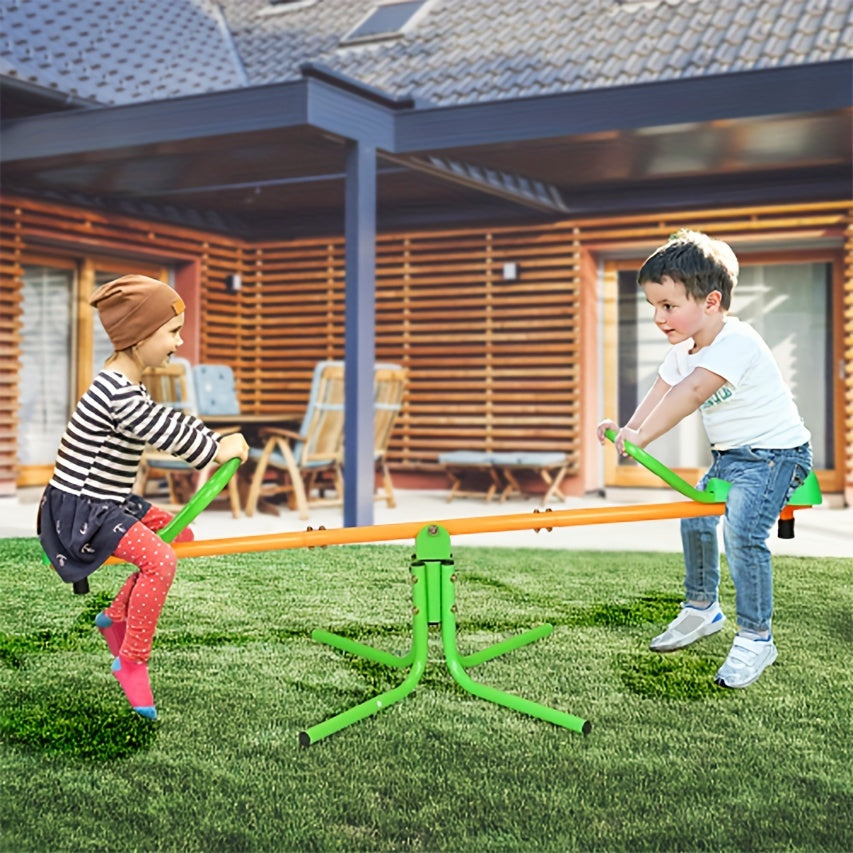 360-Degree Outdoor Rotating Seesaw and Rocking Car 2-Seater 4-Seater Heavy-Duty Metal Backyard Playground Equipment Kids Spinning Teeter Totter Birthday Gift for Boys Girls