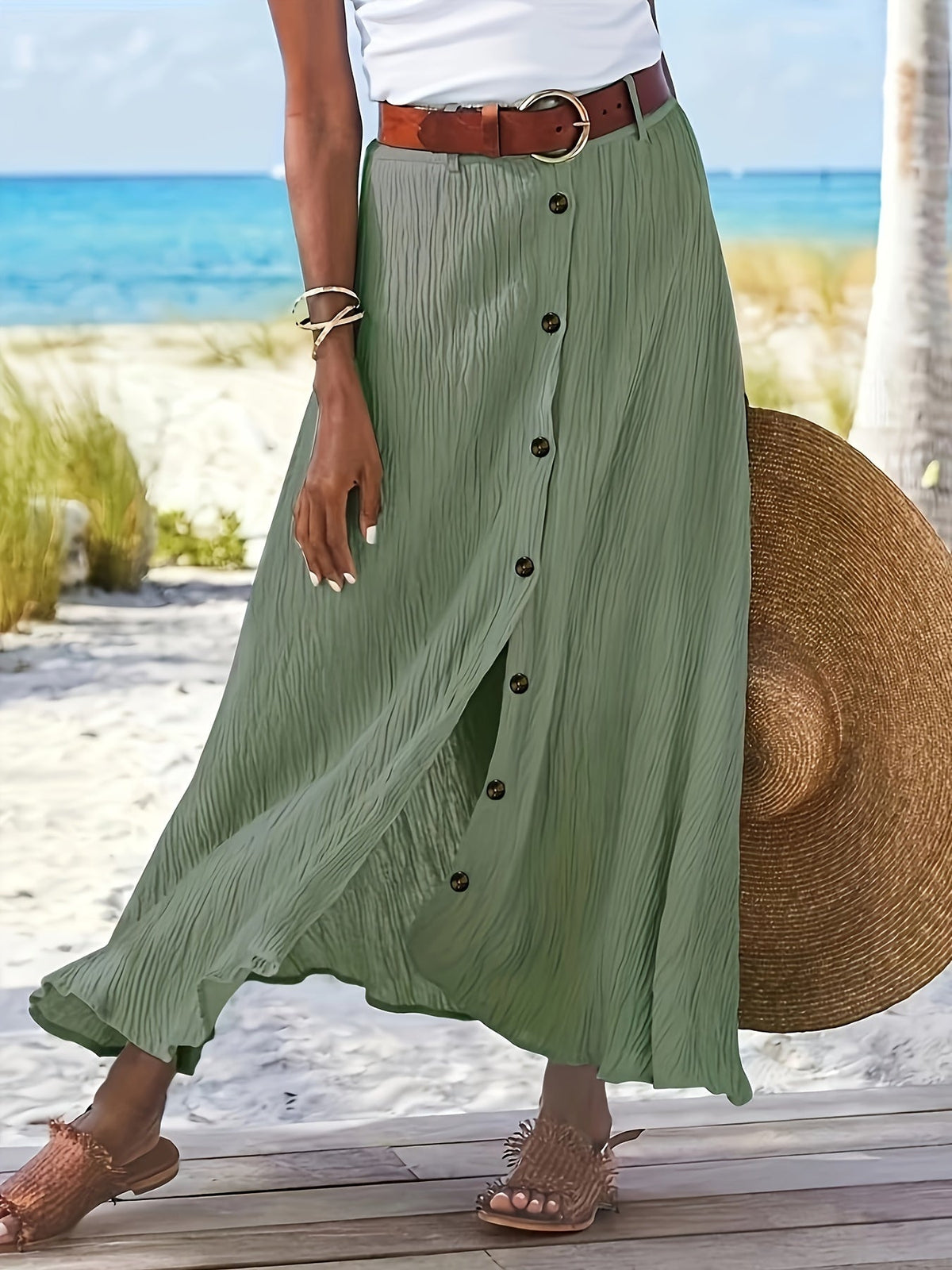 Women's A-Line Midi Maxi Skirt Side Slit Mid-Waist Long Flowy Semi-Sheer Polyester Skirt 8 Colors S-XXL Spring Summer Casual Daily Wear