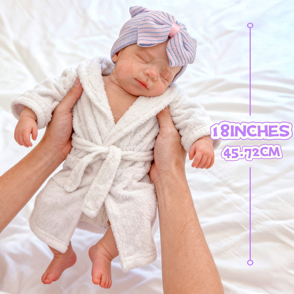 18-Inch Full Body Silicone Girl Doll – Realistic Open-Mouth Newborn Baby Doll, Soft Flexible Handmade Reborn Doll with Outfit, Birthday Christmas Gift for Kids & Collectors