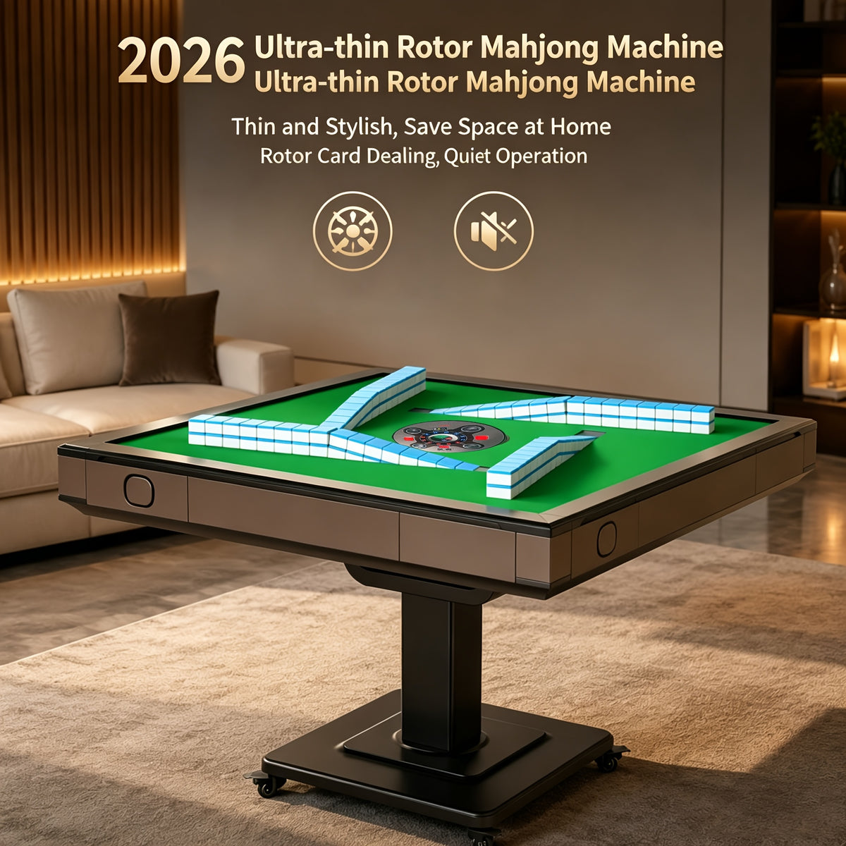 Automatic Mahjong Table with 42mm Tiles, Electric Shuffling Foldable Mahjong Set with 2 Sets of Tiles (Blue & Green), 144 Mahjong Tiles, Silent Motor, 1-Year Warranty - Perfect Gift for Mahjong Players