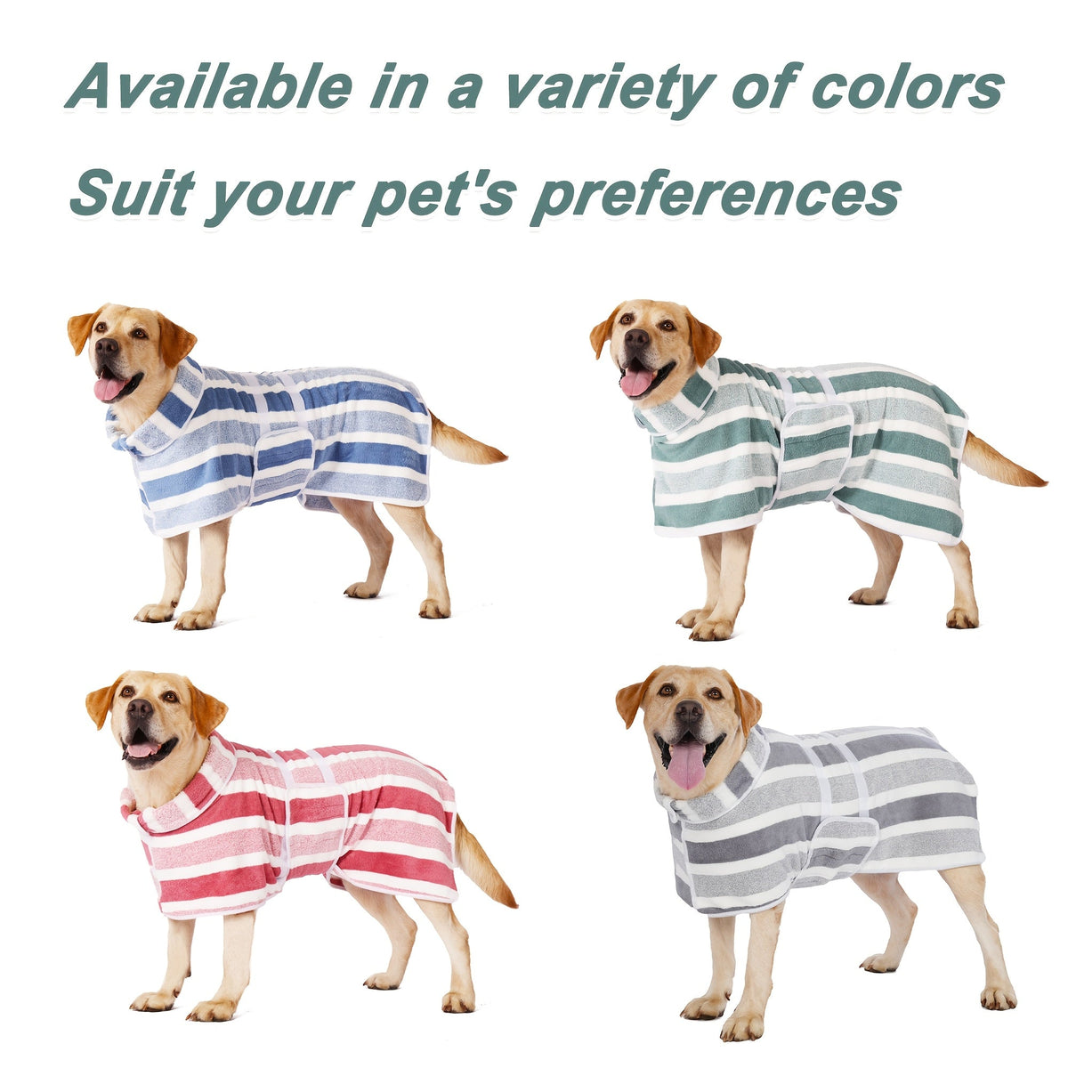 Dog Bathrobe Quick-Dry Super Absorbent Striped Pet Drying Towel Robe – Adjustable Belly Band, Ultra-Soft Microfiber Bath Wrap for Small, Medium & Large Dogs, Multiple Colors, Home & Post-Bath Use