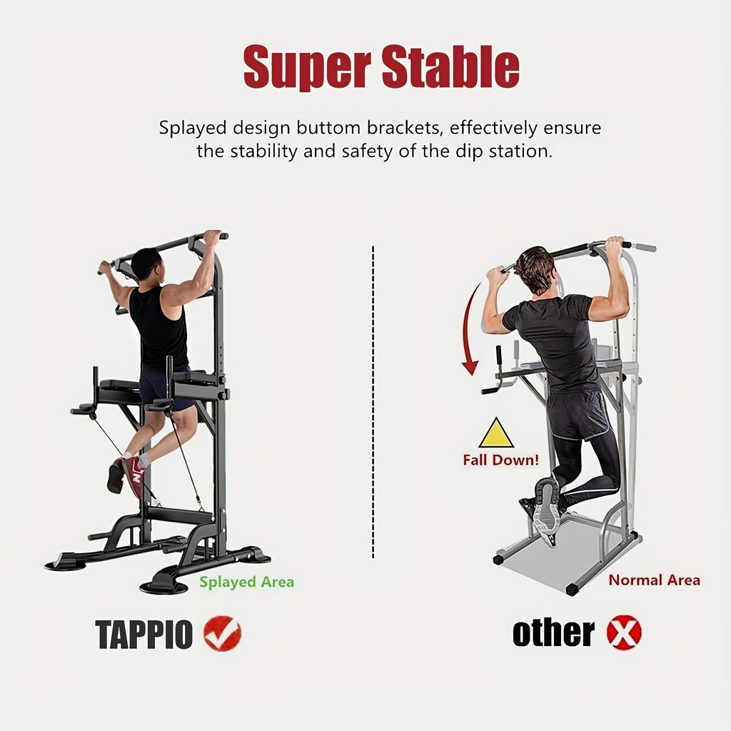 Power Tower Pull Up Bar Dip Station – Adjustable Height 50"-90.6" 330LBS Multi-Function Strength Training Equipment for Men & Women Home Gym, Free Elastic Bands Included