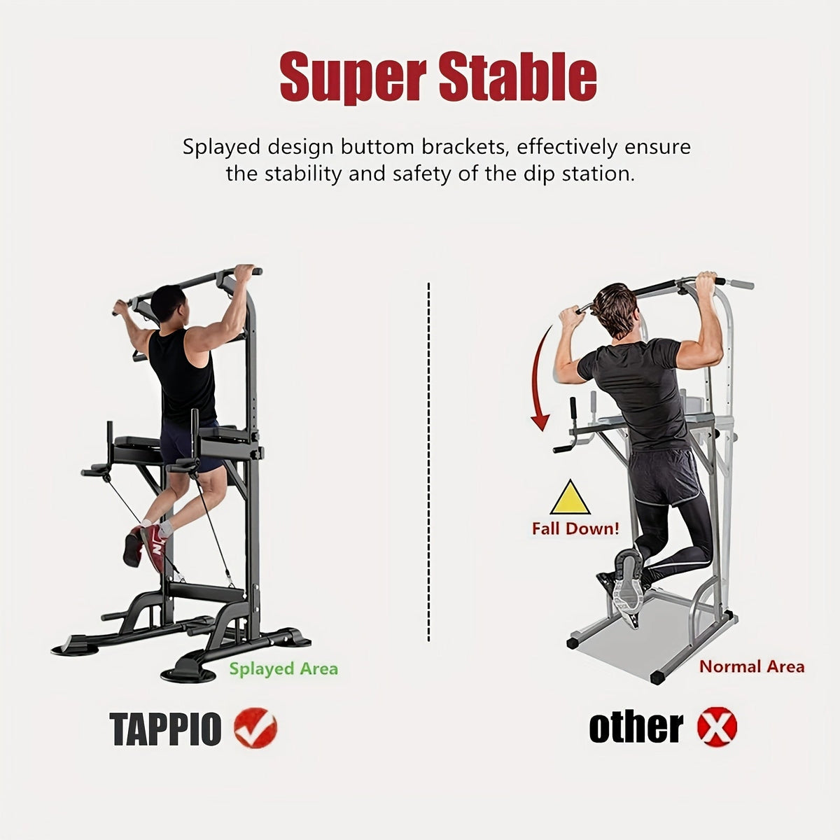 Power Tower Pull Up Bar Dip Station – Adjustable Height 50"-90.6" 330LBS Multi-Function Strength Training Equipment for Men & Women Home Gym, Free Elastic Bands Included