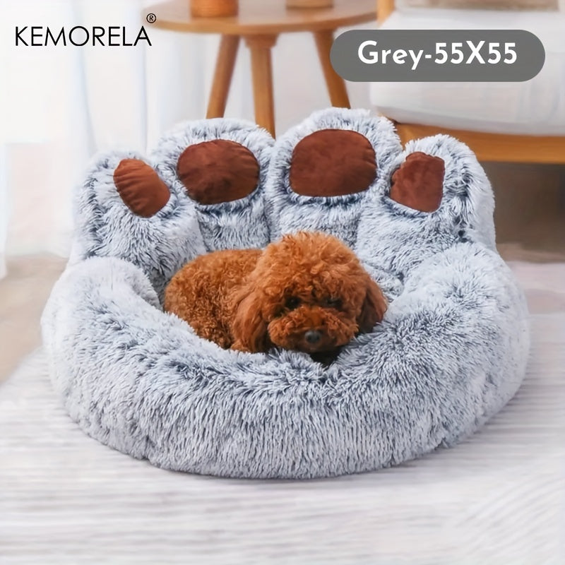 Bear Paw Plush Pet Bed with Non-Slip Bottom - Soft Cozy Cat & Dog Bed for Small Pets, Cute Animal-Themed Design, Warm Polyester Fill, Perfect Indoor Pet Sleeping Mat & Home Decor