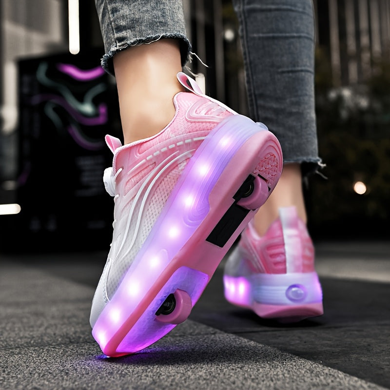 Kids LED Light-Up Roller Skates with Removable Wheels – Gradient Flashing Outdoor Skate Shoes for Boys & Girls, Balance Training Roller Skates, Fun Birthday Gift for Kids Ages 3-12