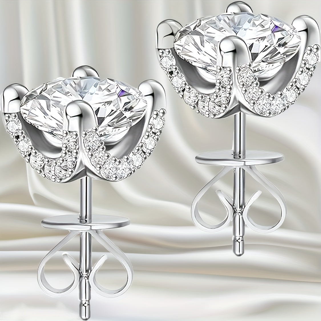 1 Carat Moissanite Solitaire Stud Earrings - 925 Sterling Silver Plated Round Brilliant Diamond Simulant Studs, Elegant Unisex Fashion Jewelry for Women & Men, Perfect Valentine's & Birthday Gift