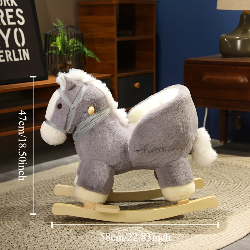 Rocking Horse for Infants and Toddlers - Indoor Outdoor Baby Ride On Toy, Grey Plush Design, Safe for Babies and Young Kids, Birthday and Holiday Gift