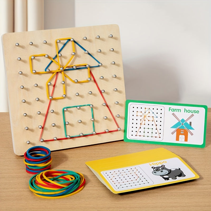 Wooden Geometric Pegboard Puzzle Toy for Kids – Shape Sorting Jigsaw Peg Board Game, Montessori Educational STEM Toy, Fine Motor Skills Learning Activity, Holiday Birthday Gift for Toddlers Ages 2 3 4 5+