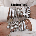 Vintage Bowknot & Leopard Plaid Charm Bracelet Set for Women – Boho Irregular Cord Bracelets, Random Styles & Colors, Silver & Gold, 7-Piece or 16-Piece Bundle for Resort & Daily Wear