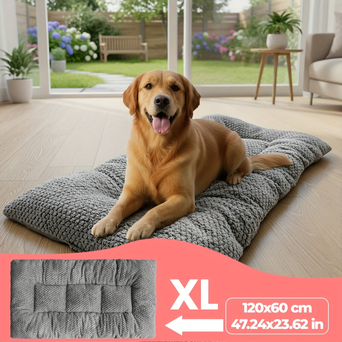 Extra Large Plush Dog Crate Pad Mattress - Thickened Ultra-Soft Polyester Dog Bed for Small Medium Large Dogs & Cats, Oversized Rectangular Kennel Mat with Reversible Pillow, Non-Slip Washable Pet Bed