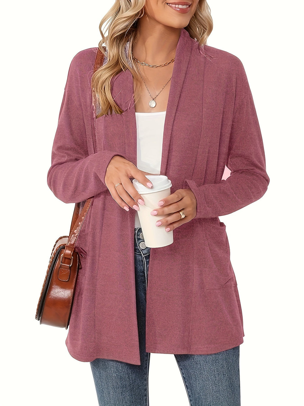 Women's Open Front Cardigan Sweater Long Sleeve with Pockets - Cozy Knit Oversized Drape Wrap Sweater for Fall Winter, Casual Loose Fit Outwear Top S-XXL Multiple Colors