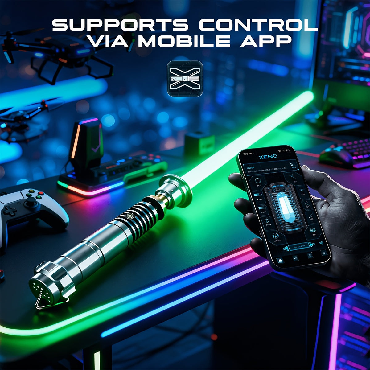 RGB Lightsaber with App Control & Metal Hilt - XENO 3.0 LED Dueling Saber, 16 Sound Fonts, Heavy Dueling, Hollywood Cosplay Prop, Halloween Christmas Gift