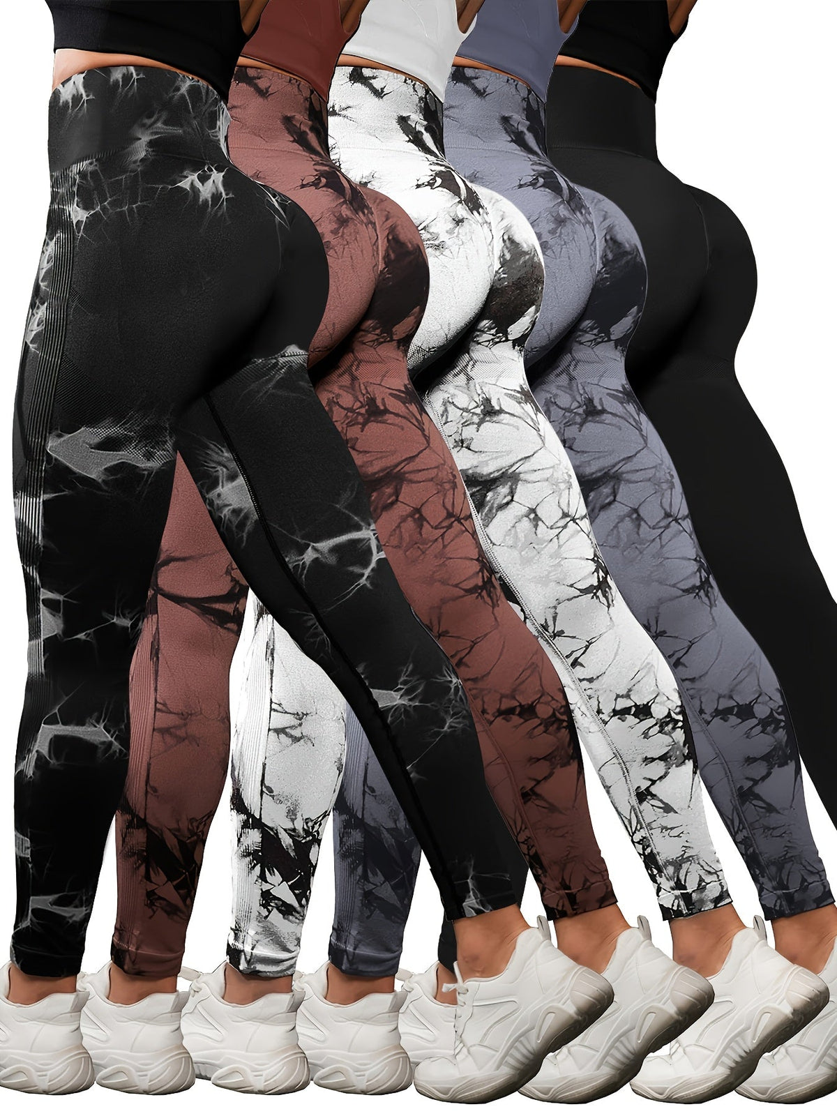 5 Pack Women's High Waisted Leggings with Tummy Control – Soft Stretchy Athletic Pants for Yoga, Running & Workout, Sizes S-L, 3 Multicolor Sets