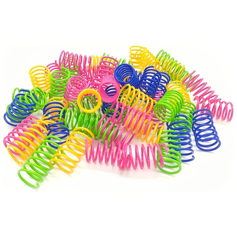 Cat Spring Toys 100 Pack - Colorful Plastic Spiral Springs for Indoor Cats & Kittens, Interactive Hunt Swat & Bite Toy, Durable No-Battery Bulk Cat Toys, Great Value Multi-Cat Household Set
