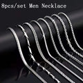 8pcs Men's Stainless Steel Necklace Set – Cuban Chain & Twisted Chain Hip Hop Street Style, Durable Fashion Chains for Men, Perfect Gift for Boyfriend, Son, Father's Day & Birthday