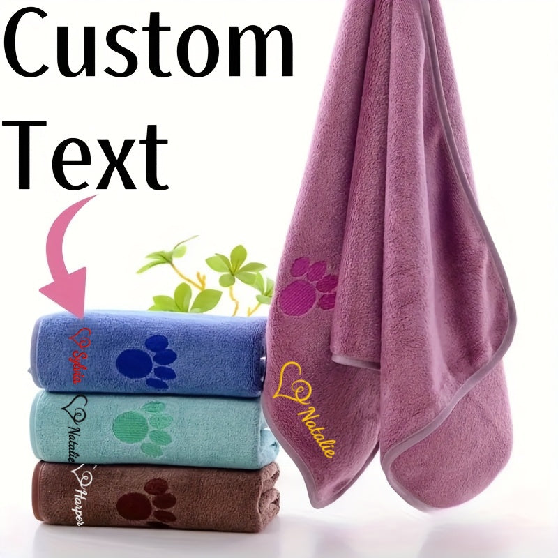 Personalized Pet Towel Custom Name Paw Print Embroidery Super Absorbent Bath Towel for Dogs Cats Puppies Kittens Bathing Swimming Grooming Gift Brown Purple Blue