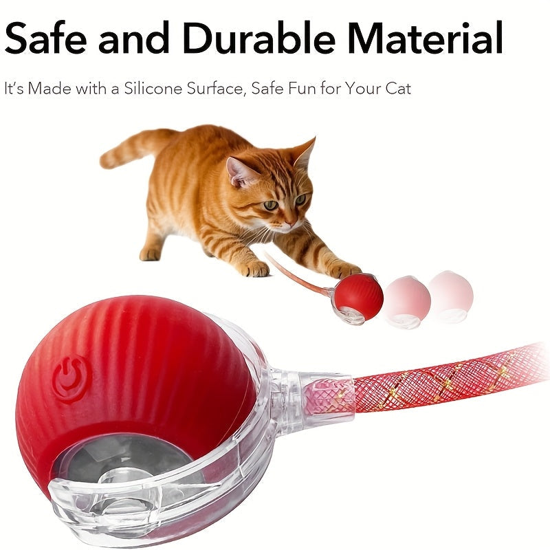 Electric Self-Rolling Cat Ball Toy Automatic Interactive Cat Toy Ball with Elastic Net Tail Fast Rolling Smart Motion Ball for Indoor Cats Kittens Carpet Floor Play