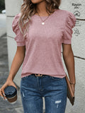 Women's Lantern Sleeve T-Shirt Solid Color Crew Neck Casual Tops Stretch Knit Blouse for Women S M L XL | Pale Pinkish Gray Black Green Apricot