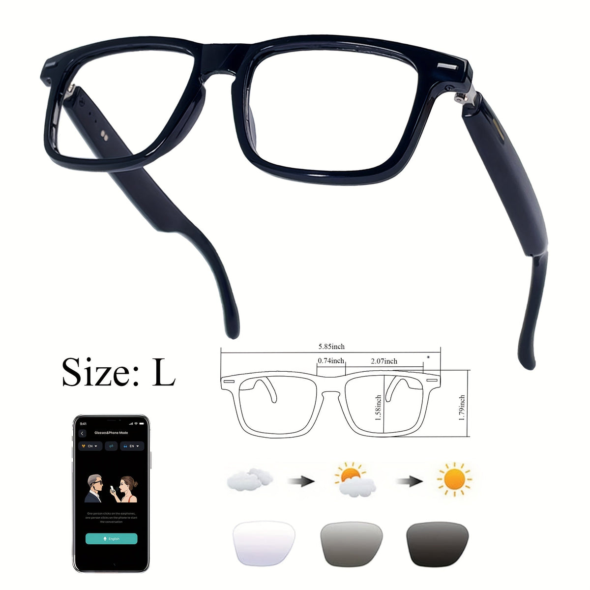 AI Smart Glasses Real-Time Translation 160+ Languages ChatGPT System Bluetooth 5.3 Built-in Mic Speaker – HD Voice Calls HiFi Music Smart Audio Glasses Unisex Men Women
