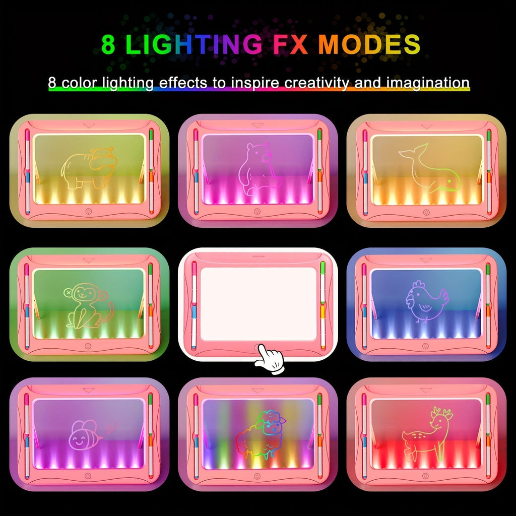 LED Light-Up Drawing Doodle Board for Kids Ages 3-8 – Glow Writing Art Set with 9 Double-Sided Cards & 6 Markers, Educational Learning Travel Toy, Birthday & Christmas Gift for Girls Boys
