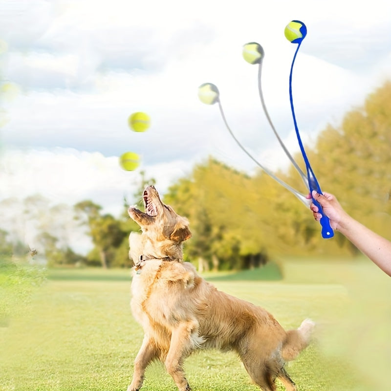 Dog Ball Launcher Thrower with Tennis Ball - Hands-Free Fetch Stick for Outdoor Training & Exercise, No-Bend Dog Ball Chucker for Small Medium Large Dogs, Durable Pet Ball Thrower Toy