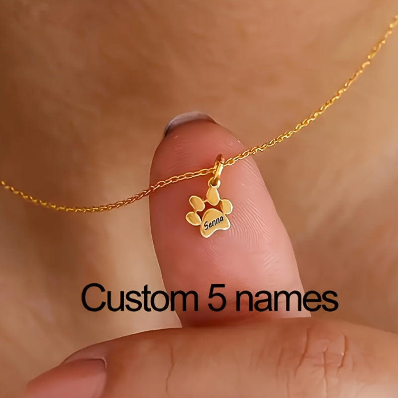Custom Carved Dog Paw Print Necklace – 1 to 5 Paws Personalized Pet Commemorative Jewelry, Elegant Gift for Pet Lovers for Valentine’s Day, Christmas & All Seasons