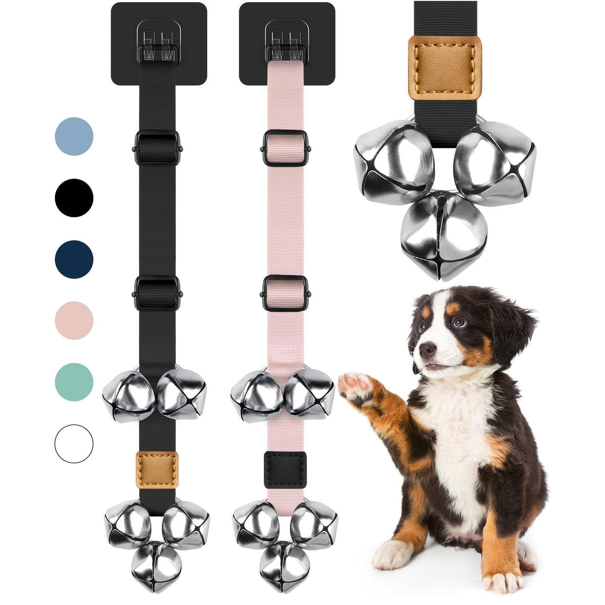 Dog Potty Training Bells for Door – Adjustable Height Doorbell for Dogs to Go Outside, No Battery Needed, Durable Pet Door Bell for Housetraining Puppies & Dogs, Single or Double Pack, Multiple Colors
