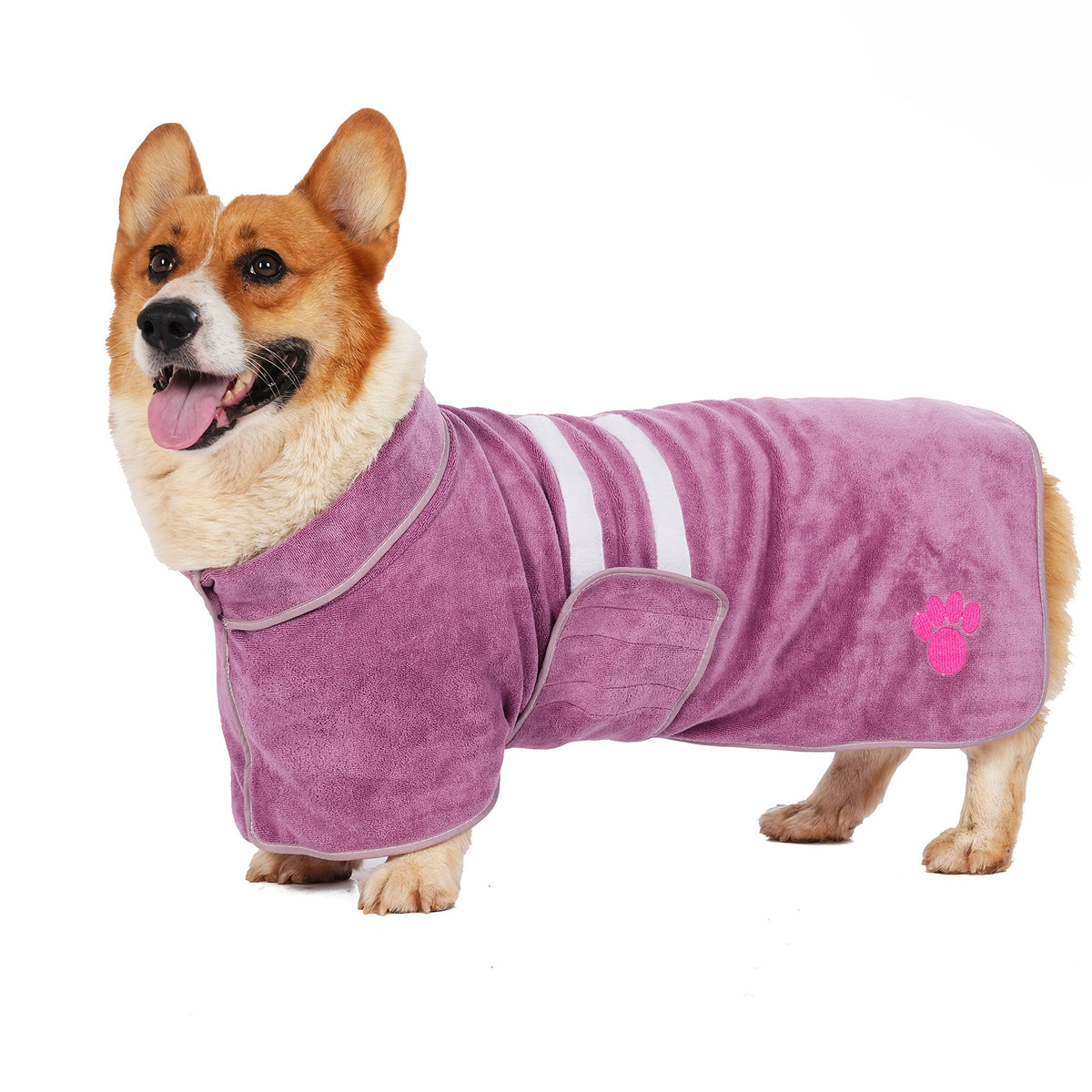 Quick-Dry Pet Bathrobe for Dogs & Cats – Absorbent Microfiber Towel Coat with Embroidered Detail, Hands-Free Drying Robe for Medium & Large Dogs After Bath, Swimming & Rain